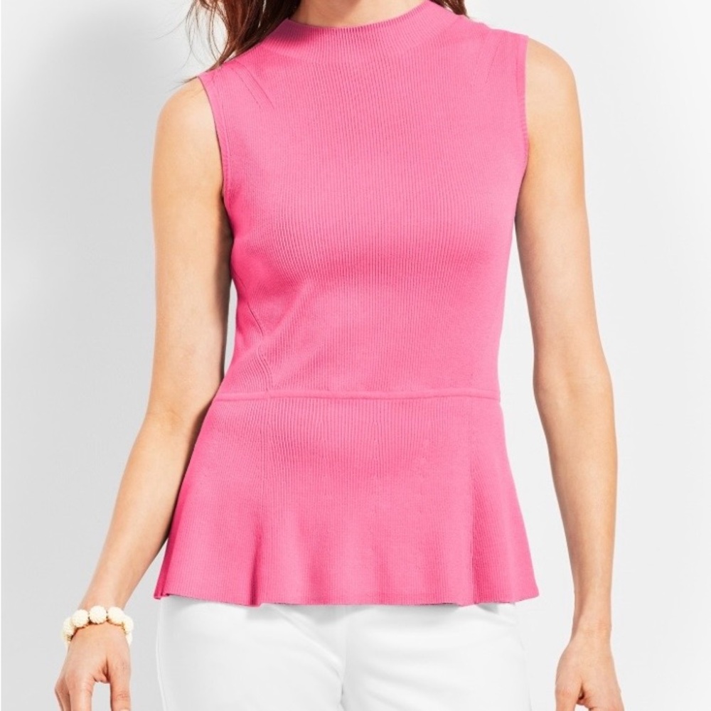 TALBOTS PINK RIBBED PEPLUM TOP SIZE M